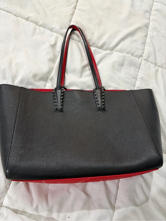 Christian Louboutin Handbags - Christian Louboutin Black Pebbled Leather Tote with Red Trim